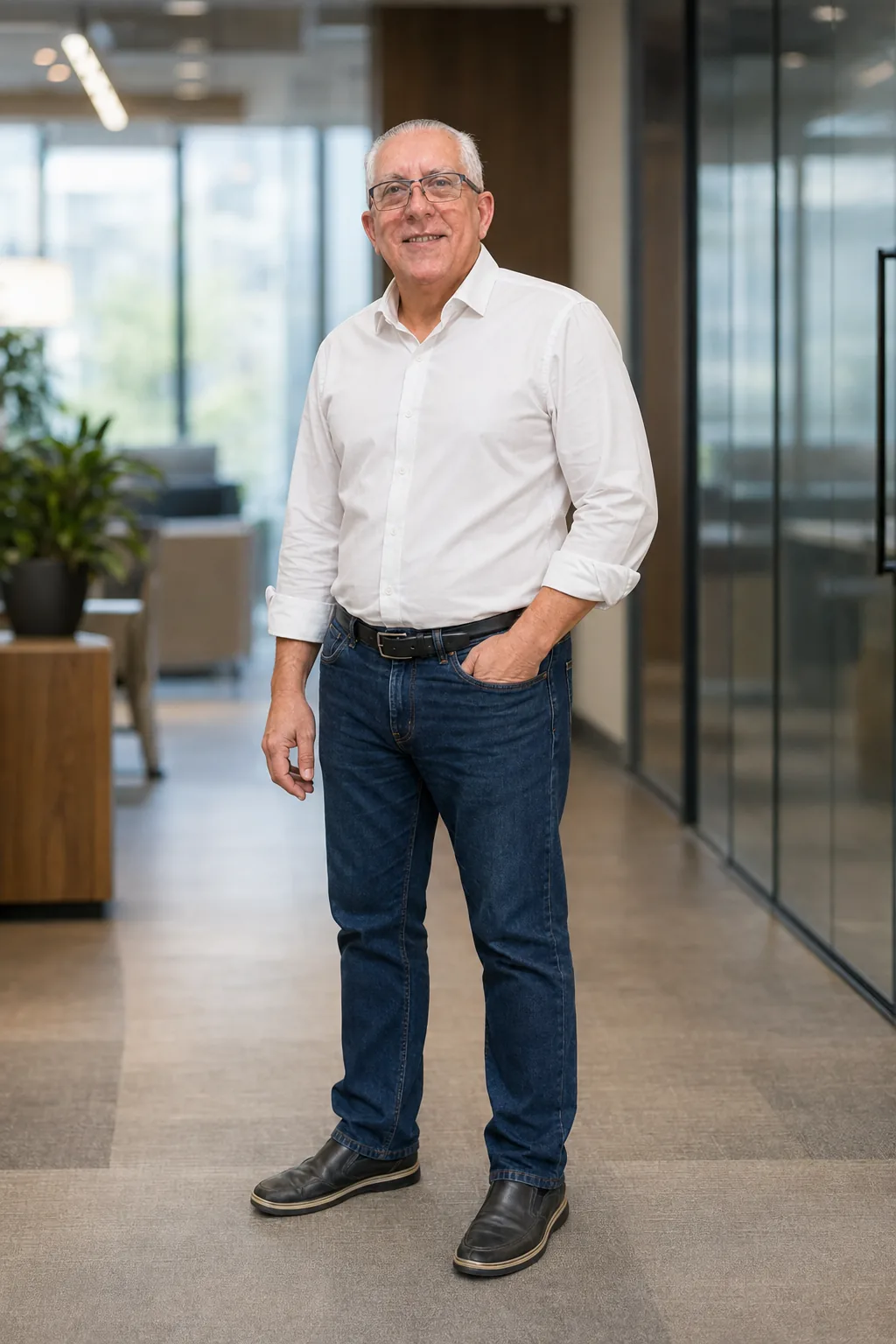 João Leles analisando relatórios financeiros com um empresário durante reunião de consultoria contábil